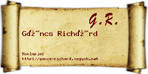 Gáncs Richárd névjegykártya